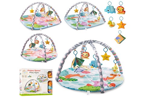 Килимок для немовляти JL640-1ABCD (12шт) дуга 2шт, підвіски плюш 5шт, 4вида, в кор-ці, 58-45,5-8,5см