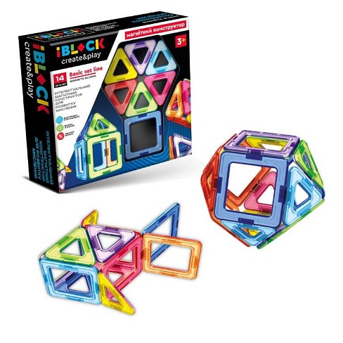 Конструктор магнітний IBLOCK арт. PL-923-525 (48шт/2)  14дет., короб. 22*5*51см