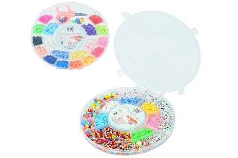 Бісер 254-55 (90шт) намистини, ножиці, 2 види (1вид англ.літери), у пеналі, 17-17-2см