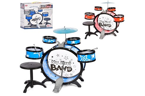 Барабанна установка 1919 (8шт) барабан 4шт, стільчик, 2 кольори, в кор-ці, 40-40-20см