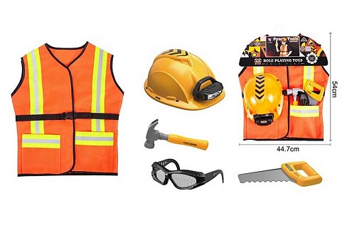 Ігровий набір арт. T022 (12шт) костюм будівельника,каска, молоток, пилка,аксесуари у пакеті 54*45см