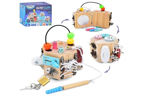 Бізікуб MD 0845 (24шт) вмикач, колесо,рухливі деталі, магнитна гра (гусениця 4шт), дзвіночок, шестер