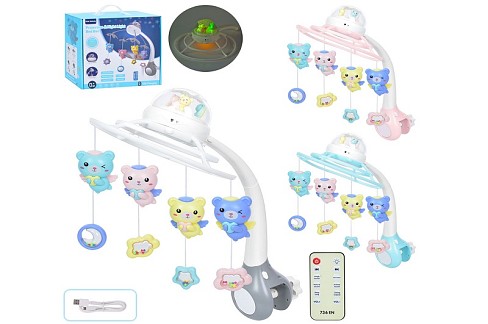 Карусель на кроватку 6689ABC (6шт) підвіски 4шт,Д/К(І/Ч),музика,3види,USB,на акум.,в кор-ці 28-31-13