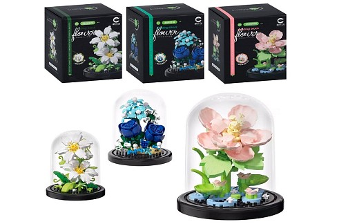 Конструктор 7234-7235-7242 (60шт) квіти у колбі, 8,6-8,6-10,5см, від 247дет, 3 види, в кор-ці, 9-11,