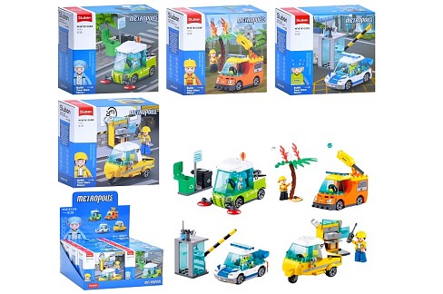 Конструктор SLUBAN M38-B1328 Упак8шт(128шт) міська серія, машина/спецтех, від 73дет,в кор-ці,(4вид