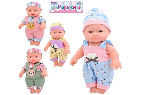 Пупс M201-R-538-W (48шт) 23см, звук, 4 види, бат(табл), у пакеті, 19-34-7см