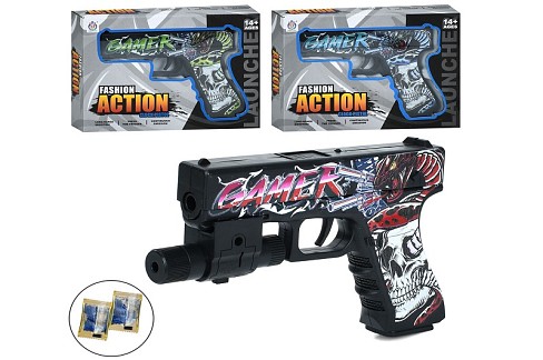Пістолет HY116WB (72шт) 16см, стріляє водяними кулями, лазер, 3 кольори, бат(табл), в кор-ці, 19-14-