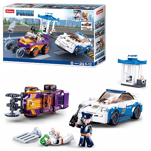 Конструктор SLUBAN M38-B0825 (16шт) поліція, машинка 2шт, фігурка, 264дет, в кор-ці, 38,5-24-7см