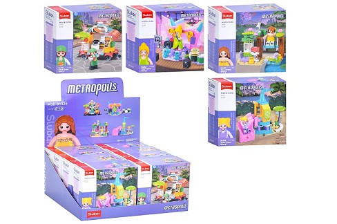 Конструктор SLUBAN M38-B1329 УП8шт(128шт) рож серія, фігурка,4 вид(парк розваг,кафе на колесах,сцеКо