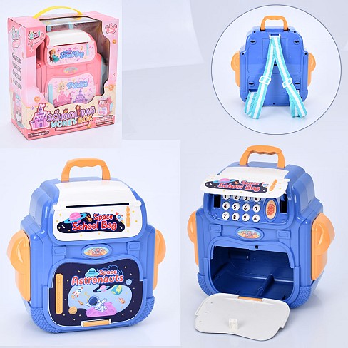 Скарбничка MK 5421 (12шт) сейф з кодом, музика, затягує купюри, відбиток, рюкзак, 2 види, на бат-ці,