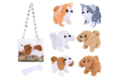 М'яка інтерактивна іграшка арт. K7850/51/52/53/54/55 собачка 6 видів, ходить, гавкає,р-р сумки 19*18