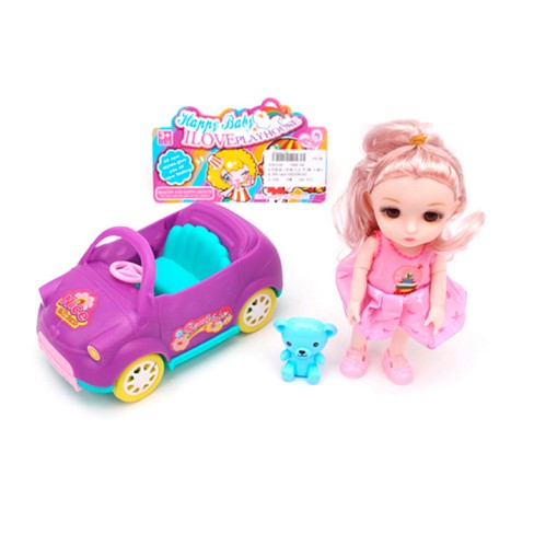 Лялька 600-68 (90шт) 16см, шарнірна, машина 15см, ведмедик 4см, мікс видів, у пакеті, 14-27-9см