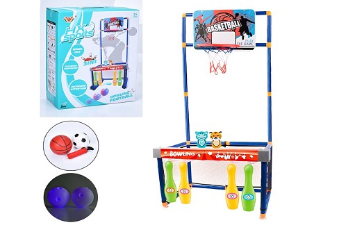 Боулінг MR 1433 (4шт) 2в1(баскетбольне кільце, футбол), ігрова конструкція 61,5-30-в140см (рухлива,