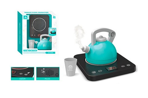 Чайник HJ626 (48шт) 8,5см, плита 12,5-15-2,5см-звук, світло, стакан, на бат-ці, в кор-ці, 21,5-25-7с