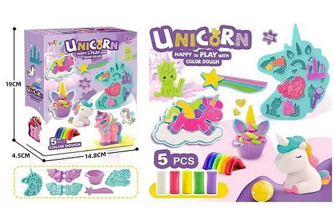 Тісто для ліплення 5836 C (96/2) “Єдиноріжка”, 5 кольорів, формочки, ножичок, форма для кексу, в кор