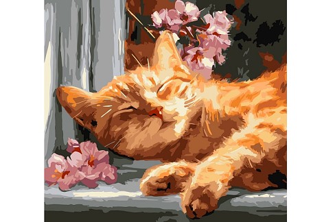 Картина по номерах Рудий кіт на підвіконні" 40х40см  KHO6791"