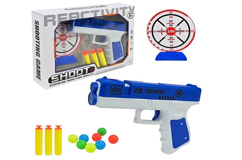 Iграшкова зброя арт. A30-50 (144шт/2) пістолет, мішень, м'як. кулі, у короб.,25,5*6*18см