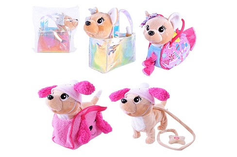 М'яка інтерактивна арт. C2201 (40шт/2) музична собачка на повідку 29х12х28 см, сумка 20х12х27 см