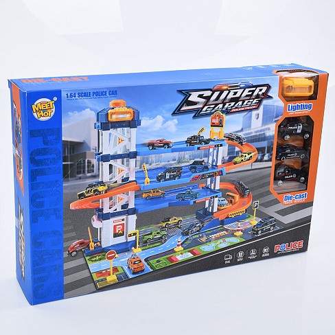 Гараж MH-161 (6шт) 64 деталей, 4 поверхи, 57-36-38см, машинка (3шт), на бат-ці (табл), в кор-ці, 52-