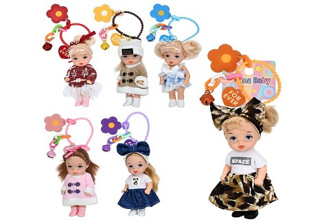Лялька DH2393 (84шт) 11см, петелька, дзвіночок, брелок, аксесуар на сумку, 6 видів, у пакеті, 10-14-