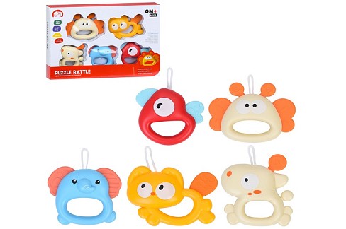 Брязкальце 1688-93 (54шт) набір 5шт, від 7,5см, прорізувач, текстурні деталі, петелька, в кор-ці, 28