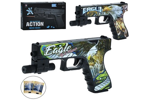 Пістолет HY119DB (72шт) 21см, стріляє водяними кулями, лазер, 2 види, бат(табл), в кор-ці, 20,5-14-4
