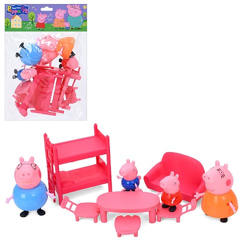 Фігурки для гри PP605-1 (48шт) PP, набір фігурок 4шт(від 5см до 8см), сім'я, меблі(ліжко, стіл, стіл