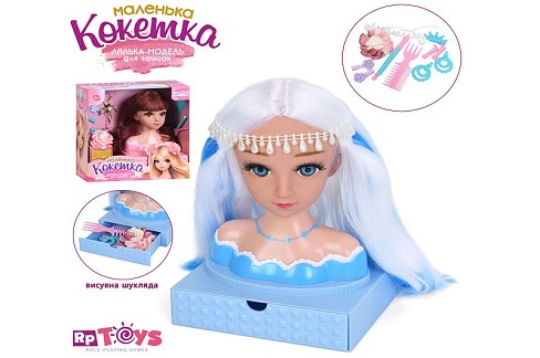 Лялька голова для зачісок LK1715A-B (18шт) 20см, підставка з шухлядкою, прикраси (заколки, сережки),