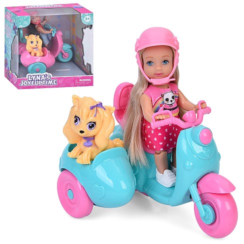Лялька 3808 (30шт) 11см, шарнірні ноги, мотоцикл 14см, собака 5см, 2 види, в кор-ці, 16-17-10,5см