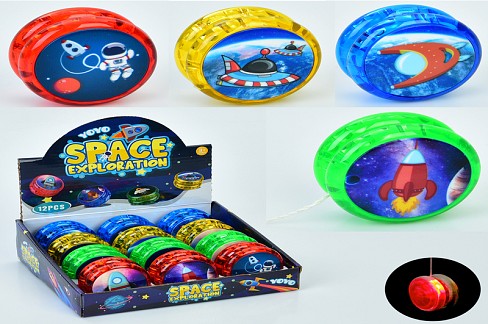 Йо-йо MR 1373 Упак12шт(144шт) 5,5см, принт- космос, світло, бат(табл)4 кол/мікс вид, 12шт в дисплеї,