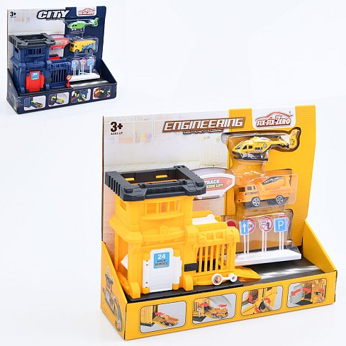 Гараж 660-S37-38 (24шт) будівля 15-14,5-7см, рухливі деталі, транспорт(машинка 7см,вертоліт10см)-мет