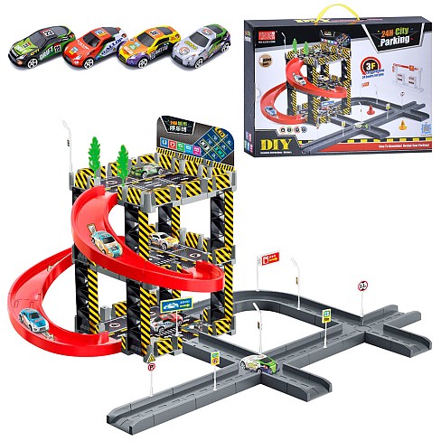 Гараж A333-239B (8шт) 62-70-в41см, 3 поверхи, машинки 4шт 7см, дорожні знаки, в кор-ці, 48-36-10см
