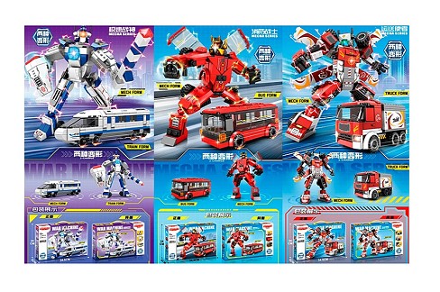 Конструктор L33014-17-19 (40шт) робот+транспорт, 3 види(тролейбус 254дет, трейлер 220дет, поїзд 274д