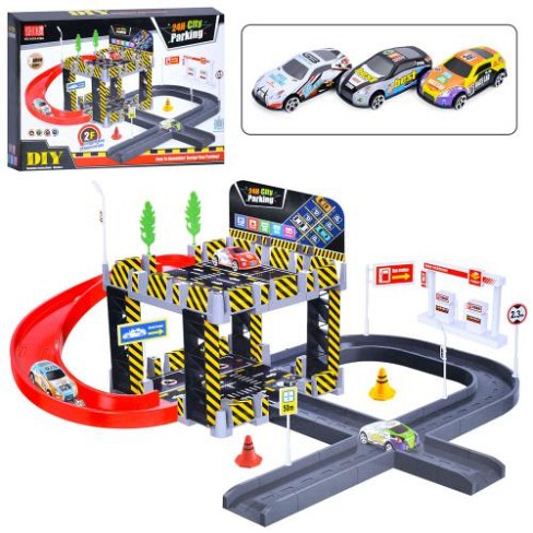 Гараж A333-239A (18шт) 61-52-в28см, 2 поверхи, машинки 3шт 7см, дорожні знаки, в кор-ці, 43-30,5-7,5