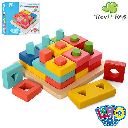 Дерев'яна іграшка Геометрика MD 2345 (24шт) сортер-вкладиш, геом. фігури, кор., 16-16-7 см.