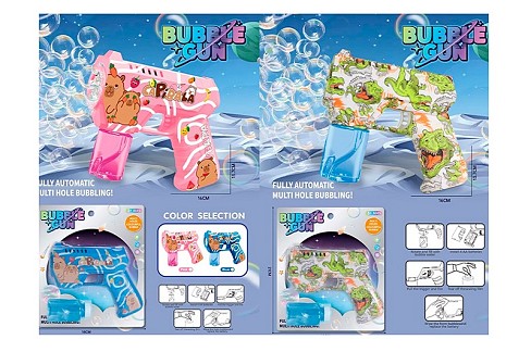 Мильні бульбашки 2033-1-4 (48шт) пістолет, 16,5см, запаска7-3,5см, 2 види(капібара-2кольори, динозав