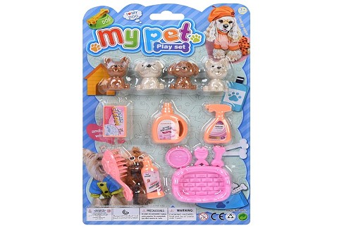 Фігурки для гри 999B-2 (224шт) набір тварин 4шт(собака) 4см, аксесуари, на листі, 15,5-25-3см