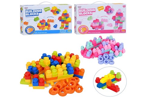 Конструктор 66195-196-2 (18шт) м'який, 80дет, 2 види, в кор-ці, 35-24-7,5см