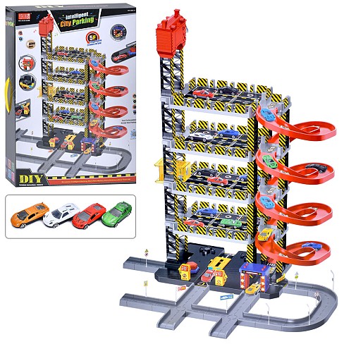 Гараж A333-240E (6шт) 95-65-в85см, 5 поверхів, лифт-звук, світло, машинки 4шт 7см, запуск машинок, н