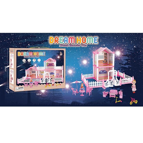 Будиночок SH99-2 (36шт) 2 поверхи, світло, меблі, лялька 2шт 10см, 88дет, бат(табл), в кор-ці, 30-25