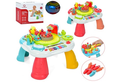 Центр розвиваючий YL618 (8шт) столик на ніжках, поїзд, піаніно, шестерні, барабан, звук, світло, 2 к