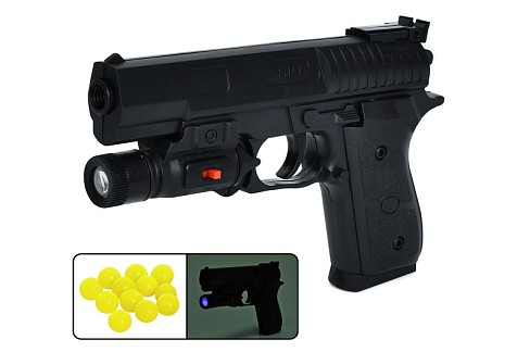 Пістолет SP1-C+ (72шт) 18см, пластикові кулі, світло, на бат(табл), у пакеті, 16-22-3см
