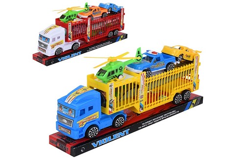 Трейлер 658-1A (36шт) інерція, 32см, вертоліт, машинка 3шт, ігрове поле 50-50см, мікс кольорів, у сл