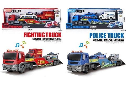 Трейлер JS203A-3C (9шт) інерція, 51см, 1:16, звук, світло, машина 2шт, гумові колеса, 2 види (поліці