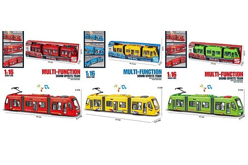 Трамвай JS164A-4C-4 (18шт) інерція, 41см, 1:16, відчиняються двері, звук, світло, 3 види, на бат(таб