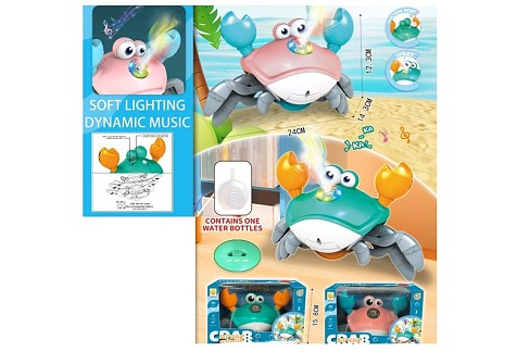 Музична іграшка 25004A (18шт) краб, 24см, пара/дим, музика, світло, їздить, 2 режими, 2 кольори, на