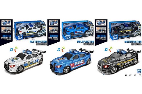 Машина JS167C-7D-7E (24шт) інерція, поліція, 19,5см, 1:20, звук, світло, гумові колеса, 3 види, на б