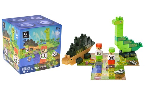 Конструктор блочний QB300-101 Block&amp;Steps: Земля динозаврів" + ходилка і меморі гра 3в1, 41дет. qbe"