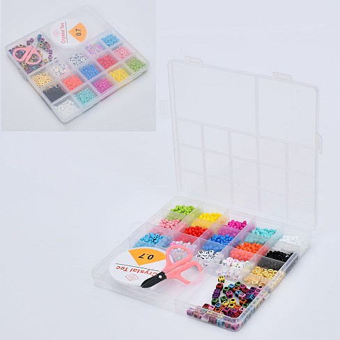 Бісер 1181-27 (80шт) намистини-літери (англ), ножиці, у пеналі, 17,5-16,5-2см