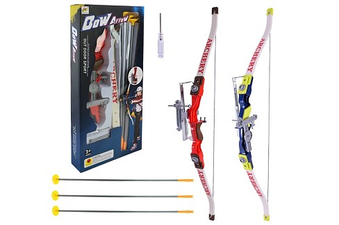 Лук  арт. 800/801 (36шт/2) 2 кольора, 3 стріли на присосках 52cм, открита короб. 25,6*57*6см